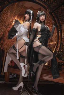 Jiuyan & Xicha Litsea Cube Cosplay Azur Lane Zhenhai blanc et noir Cosplay