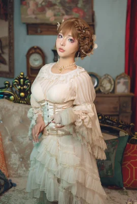 Beauté Internet Yuuhui Yuhui Paris Spring Dream thème robe blanche sexy lingerie sexy blanche semi-révélatrice montrant une photo de tentation corporelle parfaite…