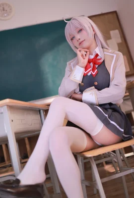 Blogueur anime Shii Miao Aqua Ally’s Class Camate’s Sexy JK Uniforme White Souswear avec des bas blancs pour montrer son corps dodu Tempt Photo 91p
